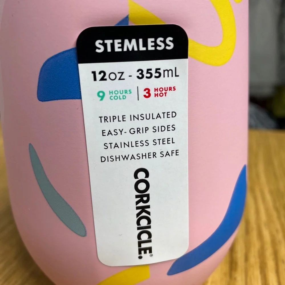 Corkcicle x Poketo NWT Stemless Triple Insulated Wine Glass Drinkware Pink Party